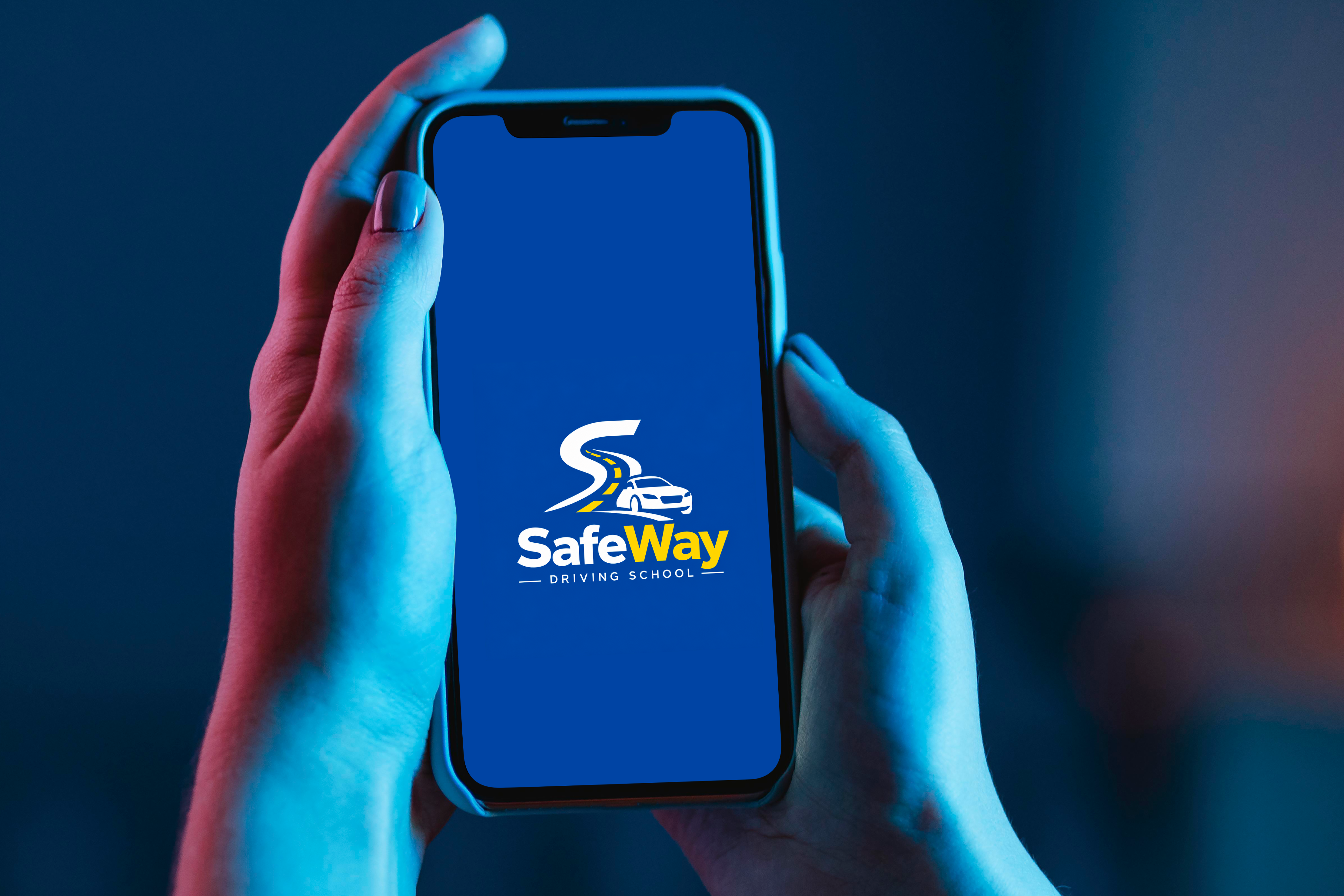 Safe Way Driving School app on a phone