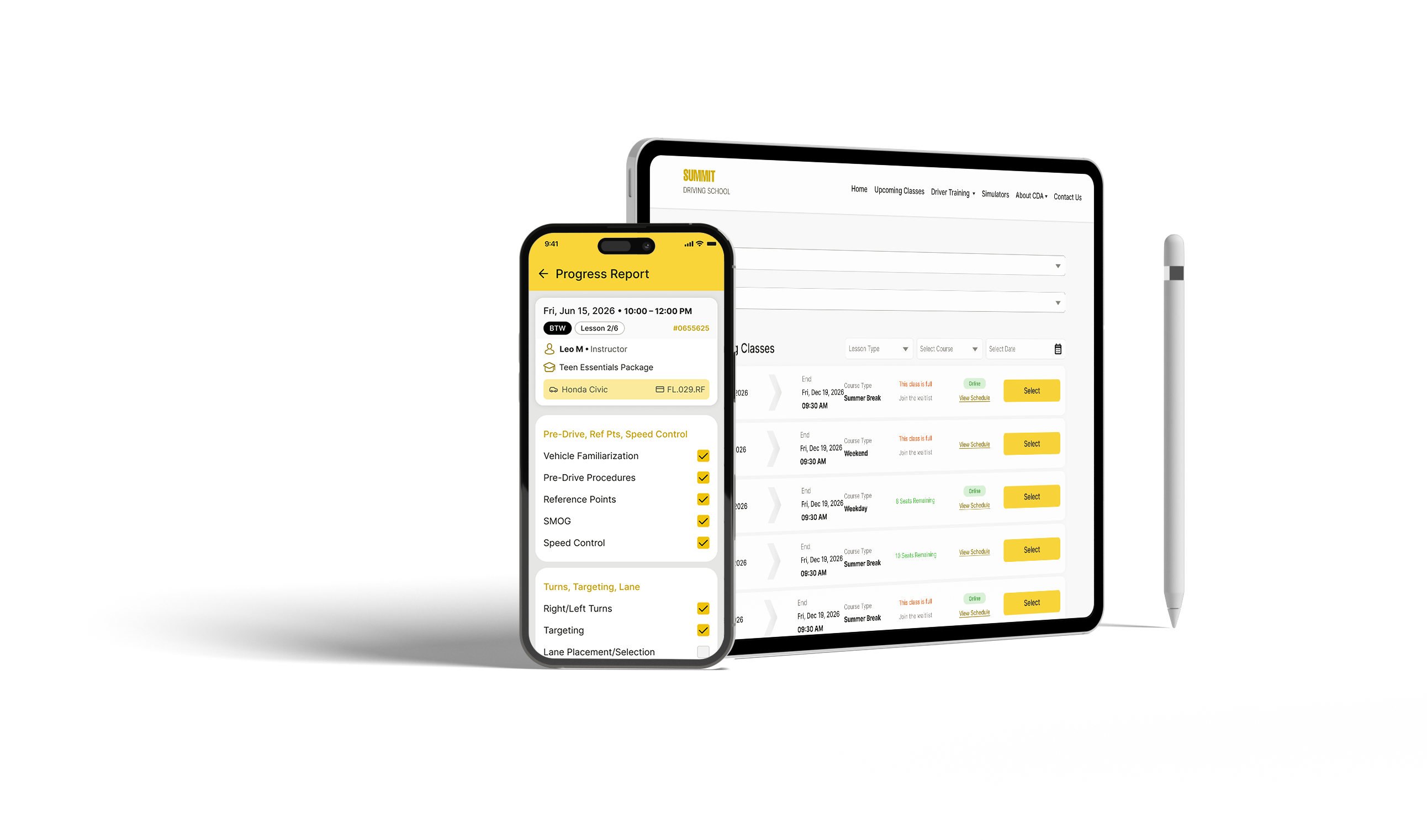 Summit Driving School reporting on a phone and tablet